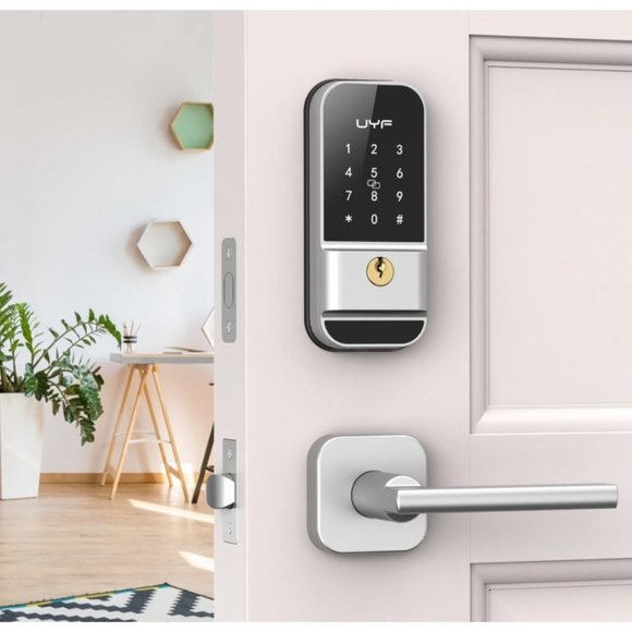 Keyless Entry Door Lock with Lever - UYF Electronic Keypad Deadbolt Lock with Ha - Picture 1 of 10